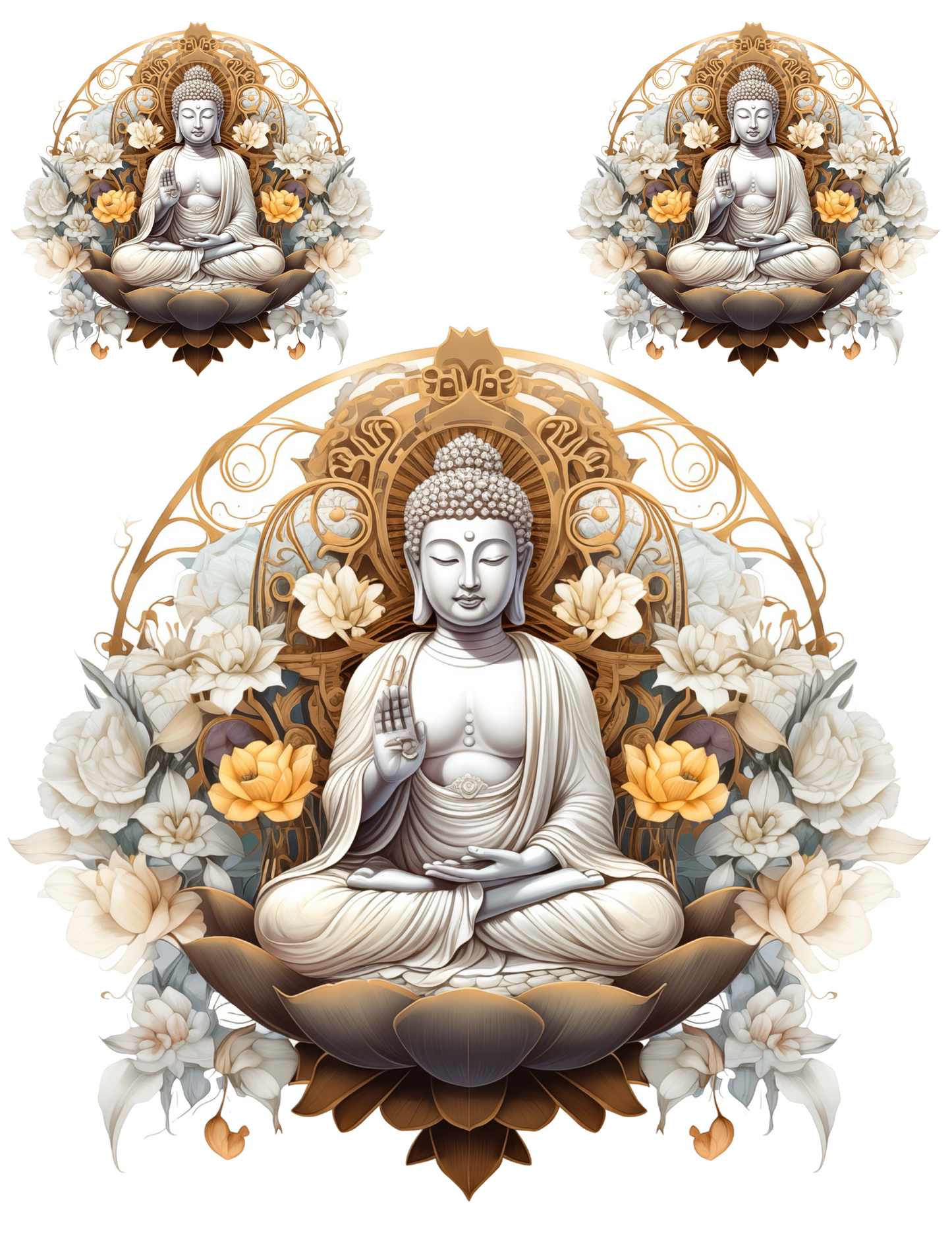 Sticker Sheet / Greeting Card – Meditating Buddha In Lotus Flower Collage Cat. No. 4556