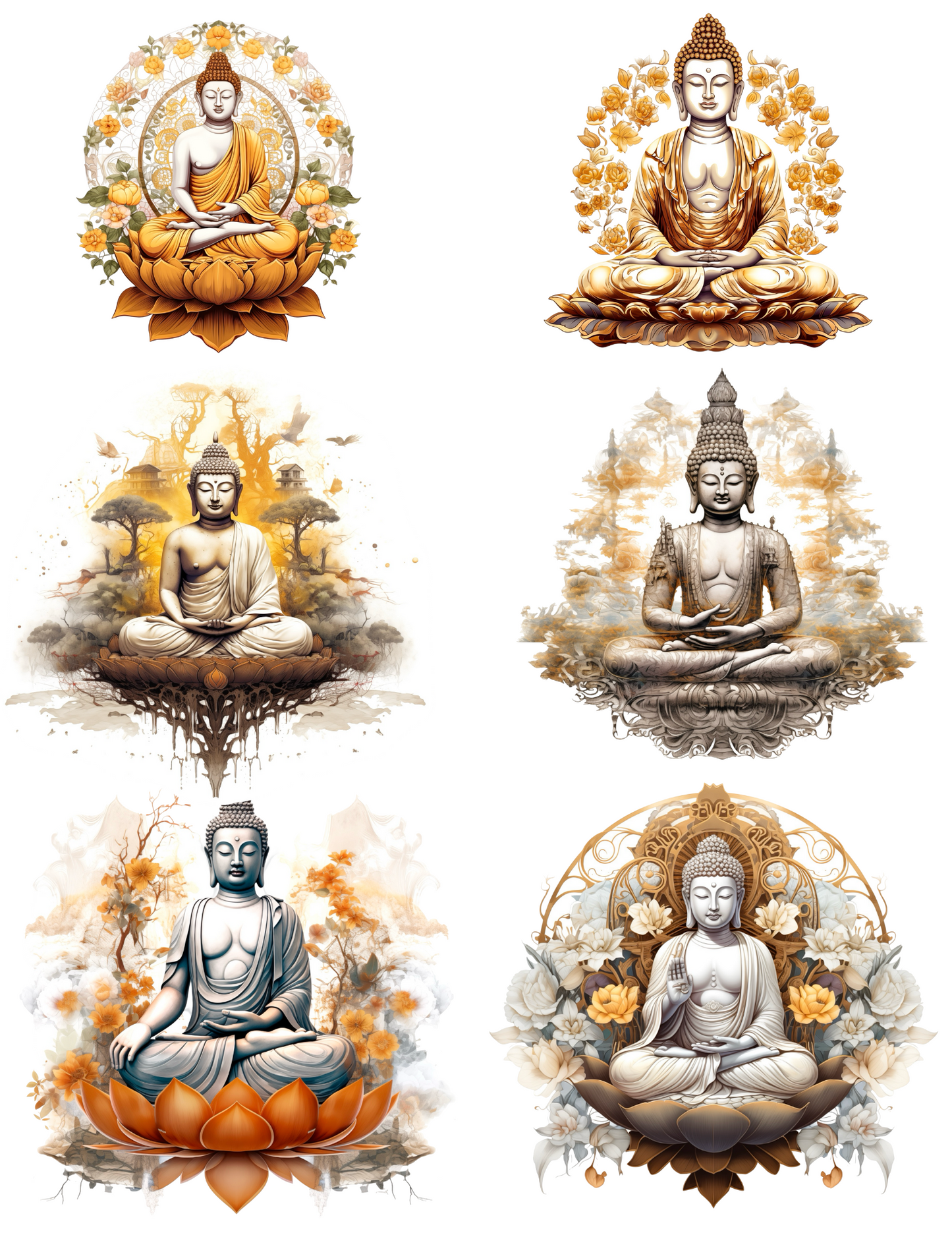 Sticker Sheet / Greeting Card – Meditating Buddha In Lotus Flower 2 Collage Cat. No. 4557