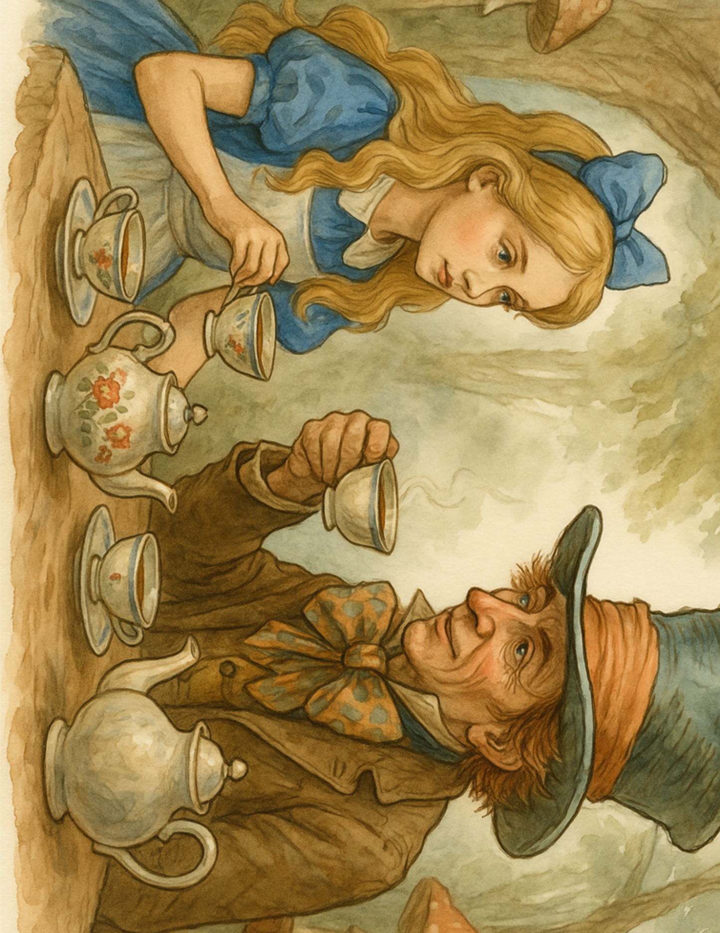 Sticker Sheet / Greeting Card – Alice In Wonderland And The Mad Hatter Collage Cat. No. 4561