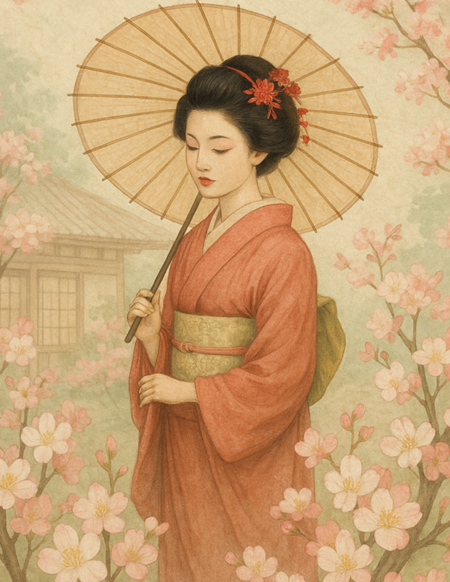 Sticker Sheet / Greeting Card – Geisha With Umbrella Full Cat. No. 4566