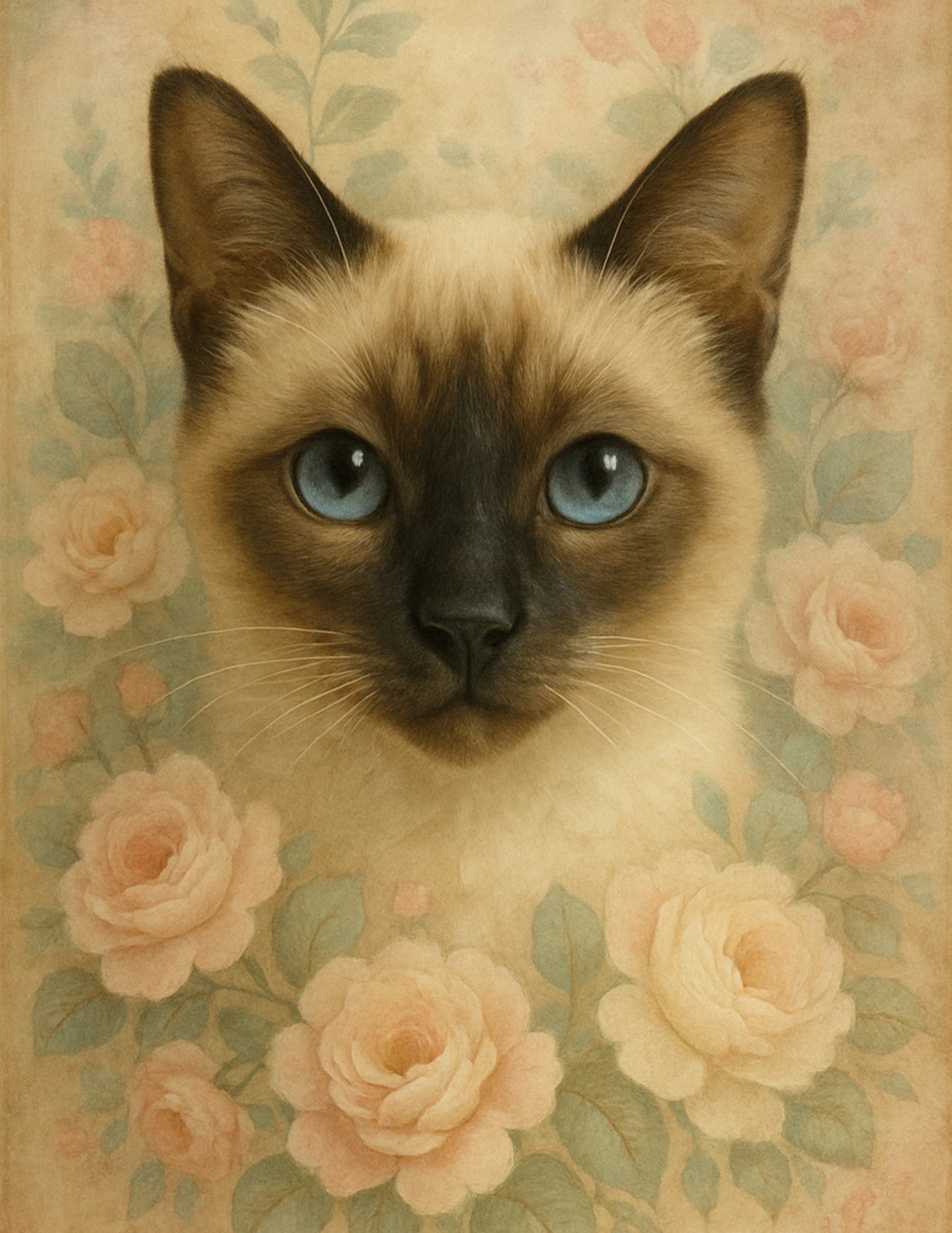 Sticker Sheet / Greeting Card – Siamese Cat In Flowers Cat. No. 4568