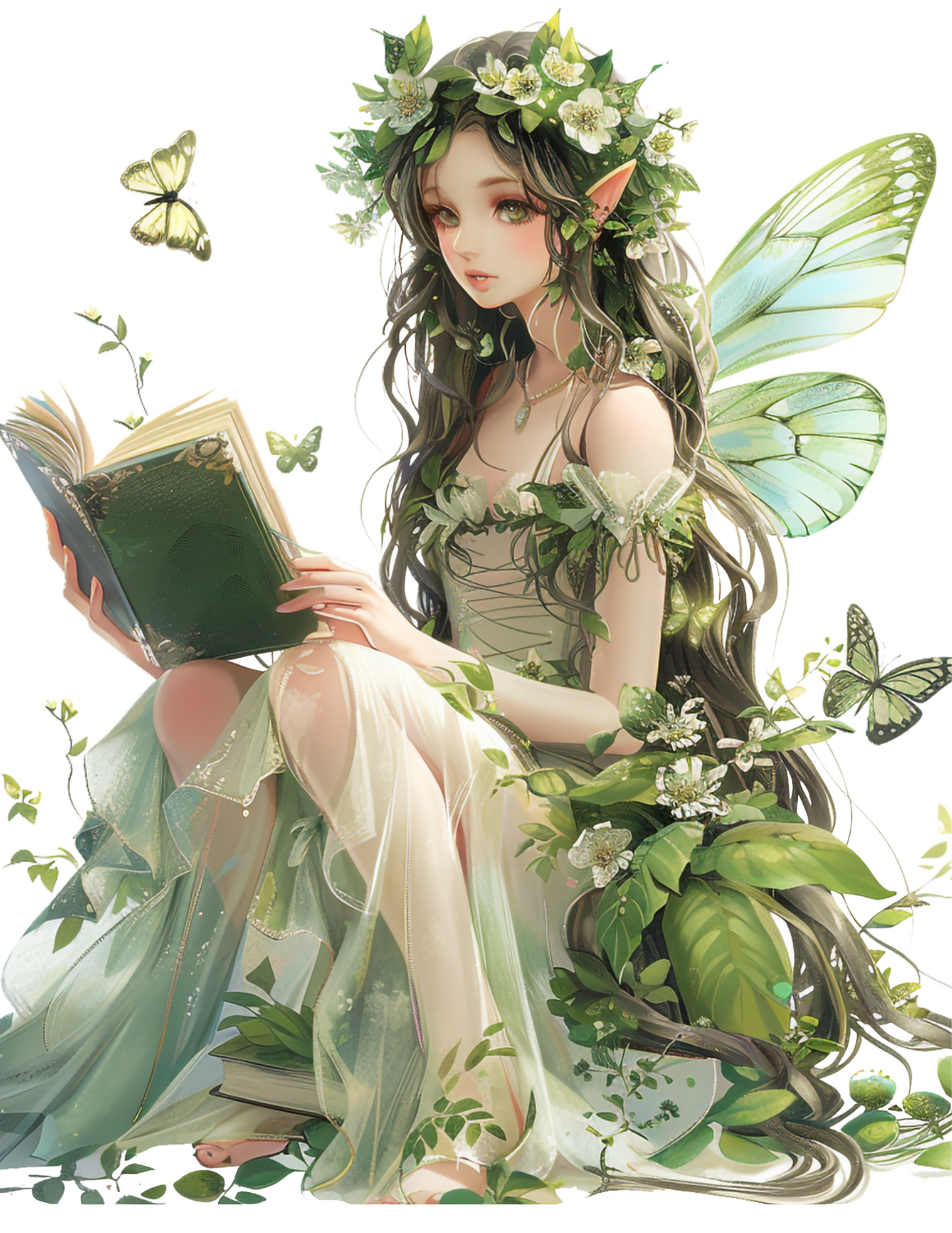 Sticker Sheet / Greeting Card – Forest Fairy Sitting Reading A Book Full Cat. No. 4573