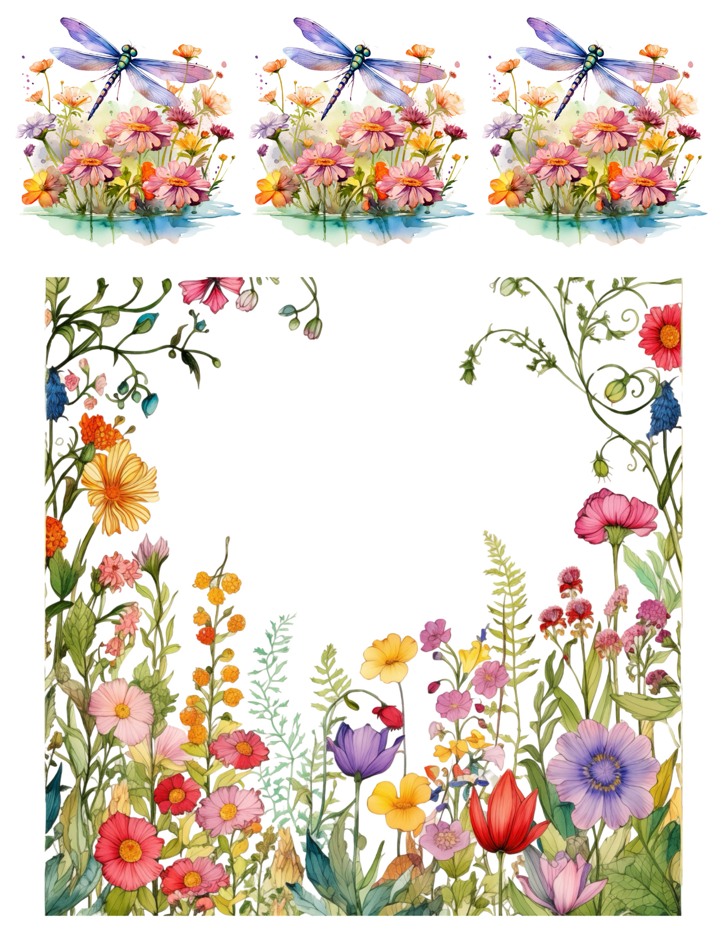 Sticker Sheet / Greeting Card – Dragonfly Over Flowers 2 Collage Cat. No. 4575