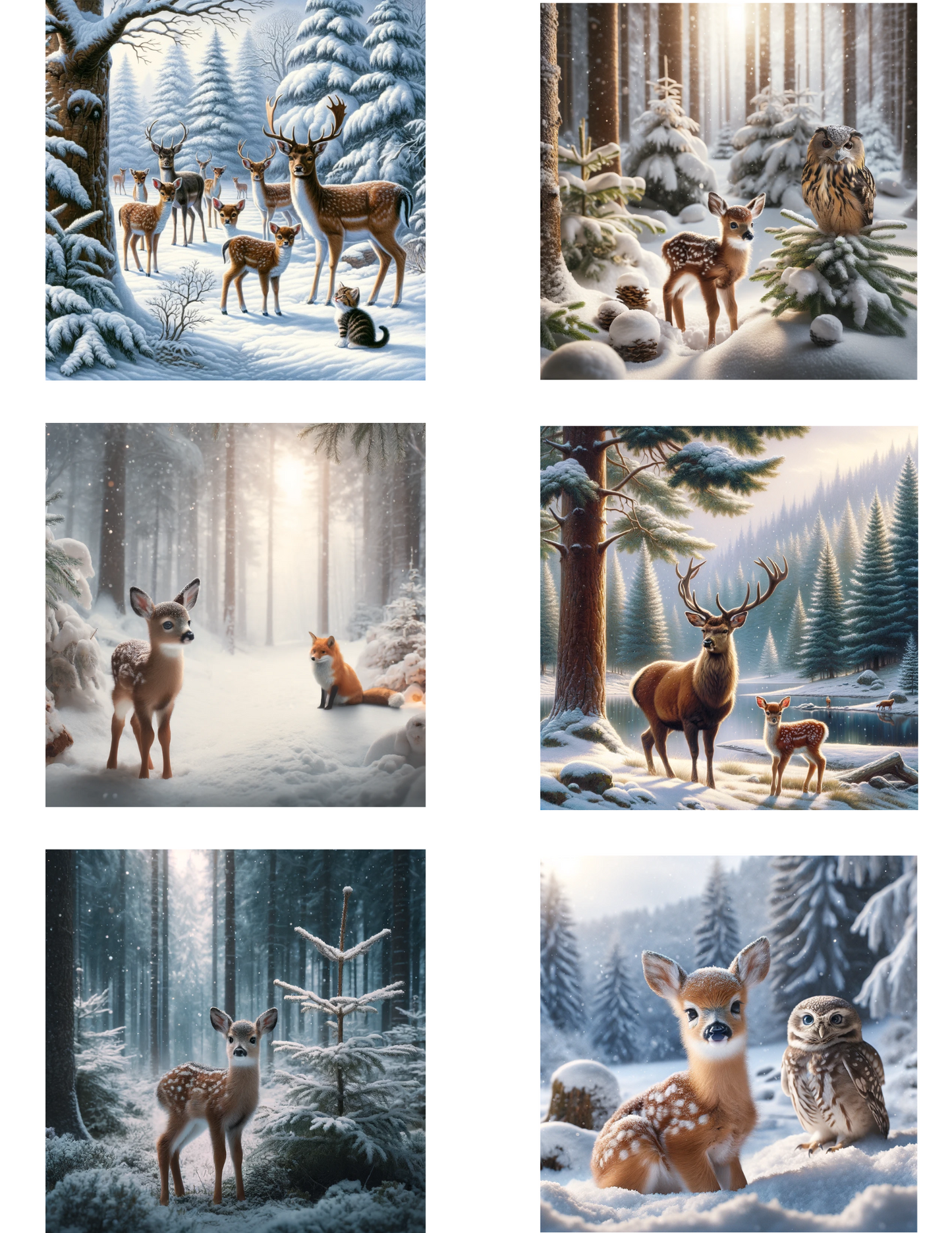 Sticker Sheet / Greeting Card – Winter Animals In The Forest Collage Cat. No. 4584