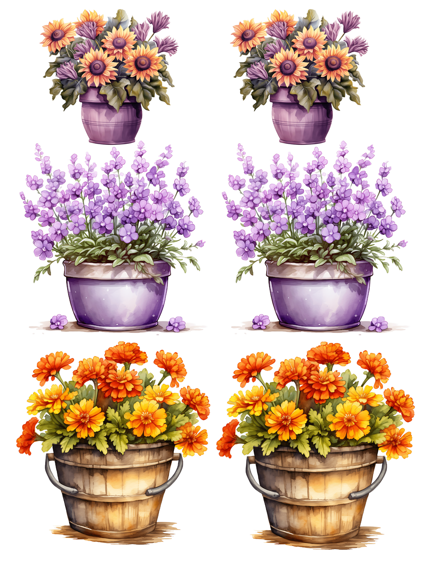Sticker Sheet / Greeting Card – Various Flowers In Decorative Pot Collage Cat. No. 4589