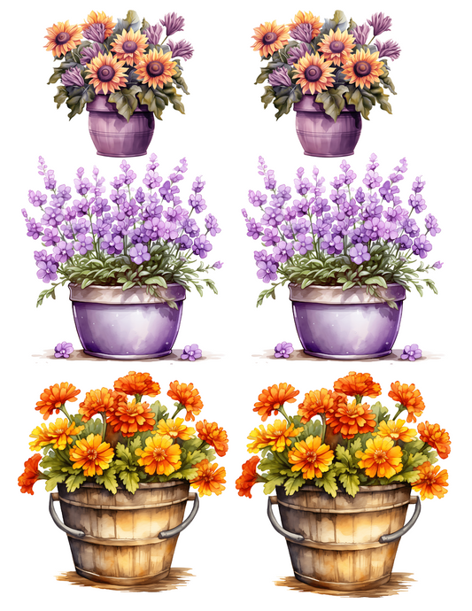 Sticker Sheet – Various Flowers In Decorative Pot Collage Cat. No. 4589