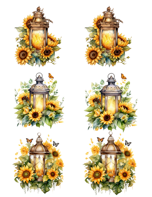 Sticker Sheet – Lantern In Sunflowers Collage Cat. No. 4593
