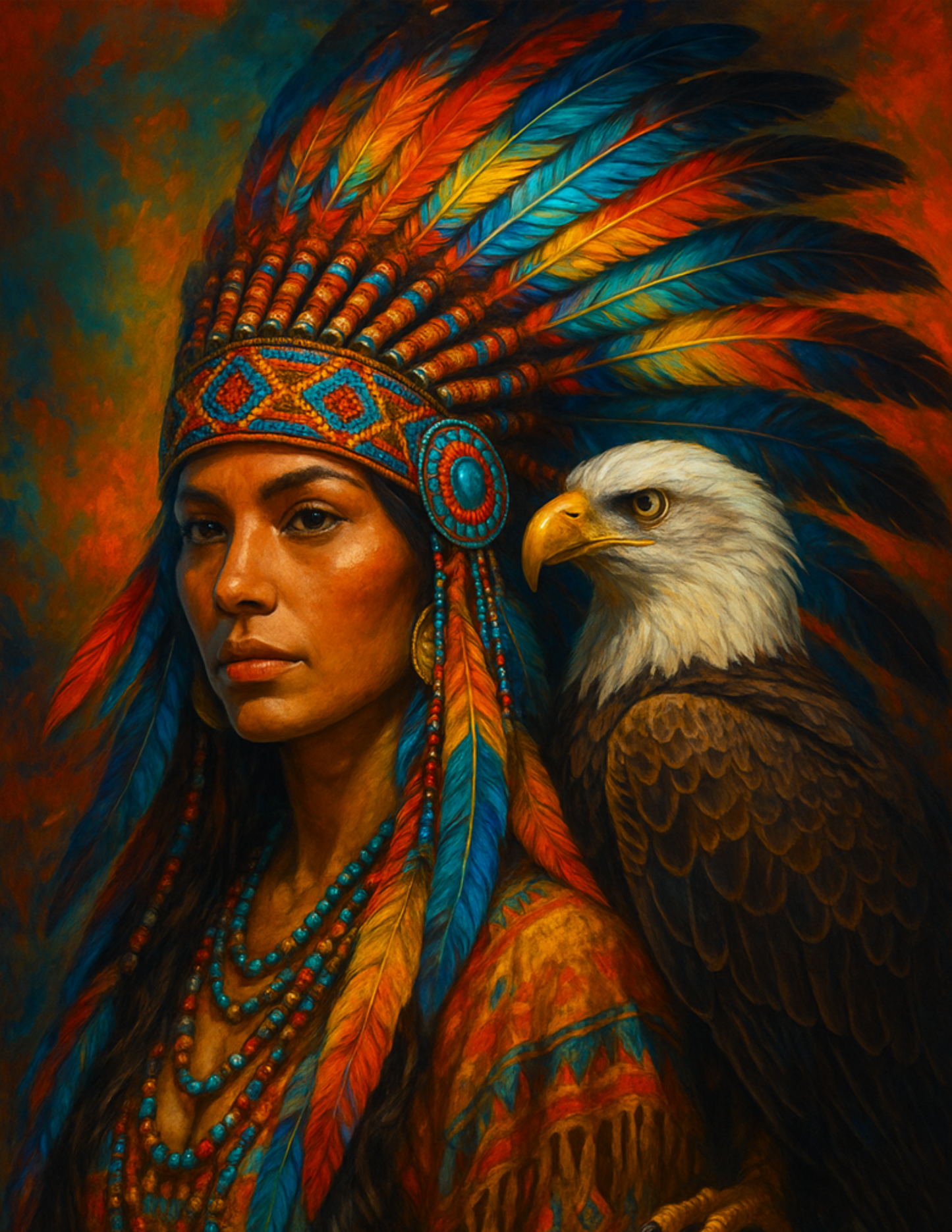 Sticker Sheet – Red-skinned Indian Woman With A Plume On Her Head And An Eagle On Her Shoulder Full Cat. No. 4595