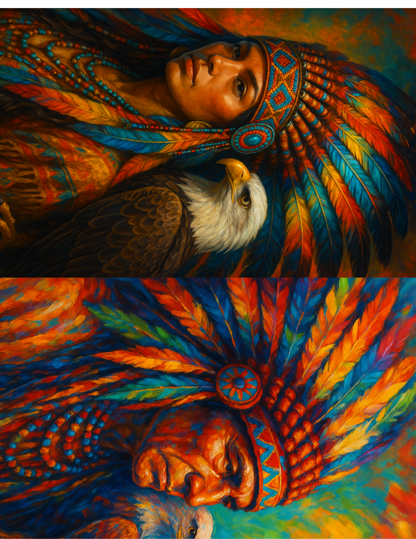 Sticker Sheet – Red-skinned Indian Woman And Indian With A Plume On Her Head And An Eagle On Her Shoulder Collage Cat. No. 4597