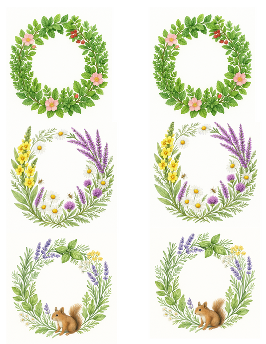 Sticker Sheet – Wreaths Of Herbs And Flowers Collage Cat. No. 4599