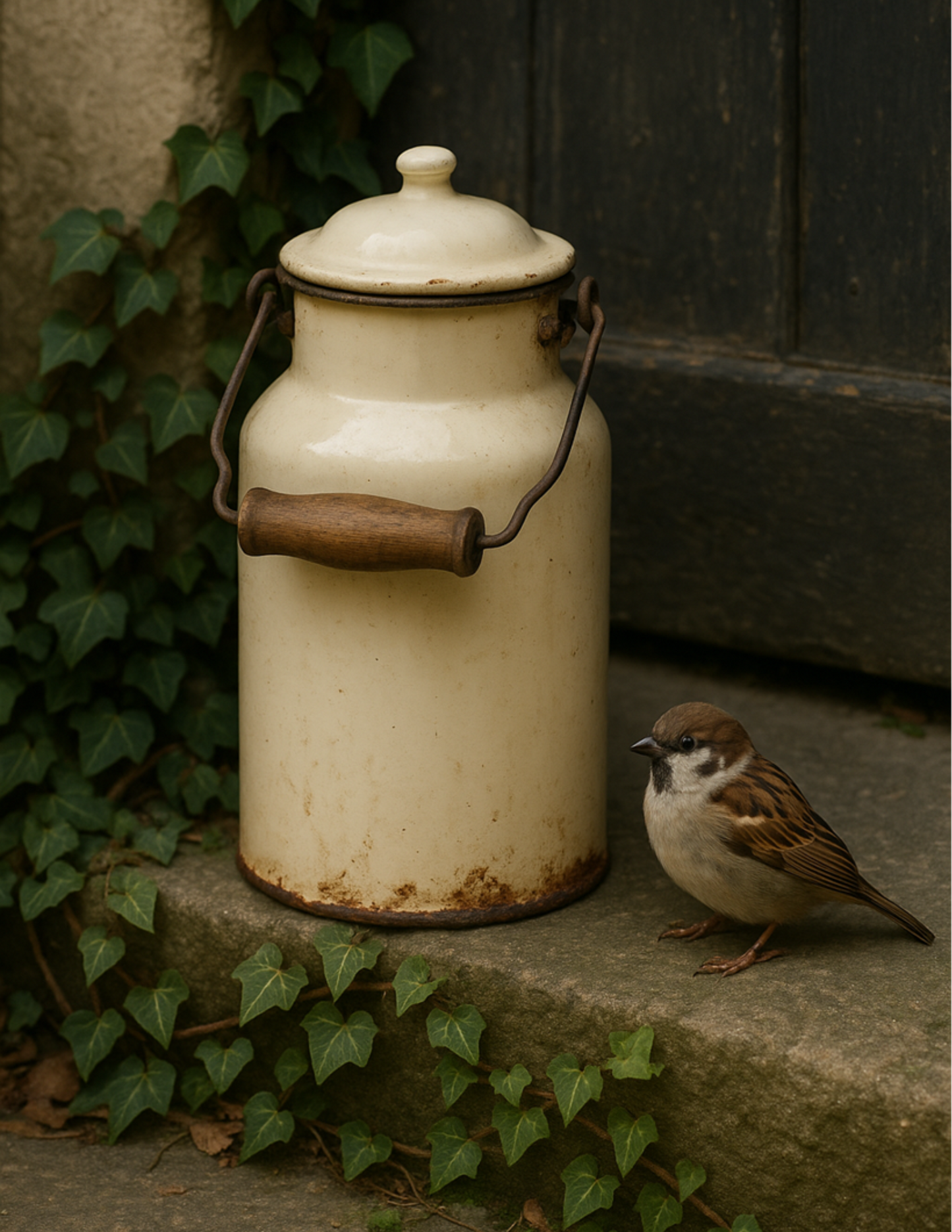 Sticker Sheet / Greeting Card – Enameled Milk Can And Sparrow Full Cat. No. 4600