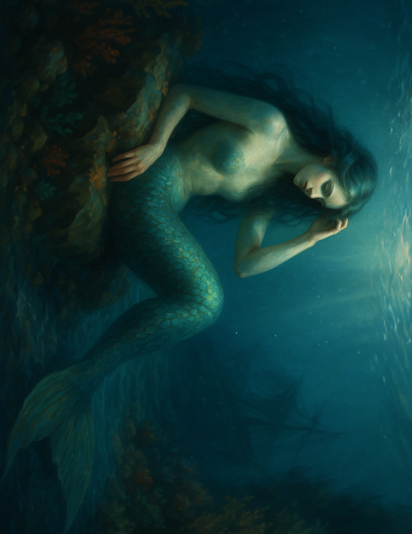 Sticker Sheet / Greeting Card – Pensive Mermaid Underwater Full Cat. No. 4604