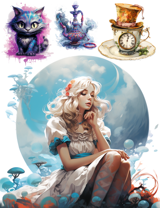 Sticker Sheet – Alice From Wonderland Various Characters Collage Cat. No. 4623