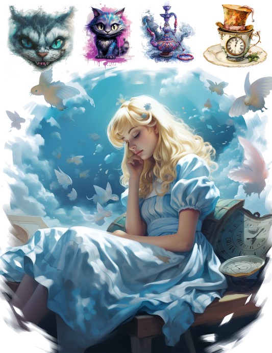 Sticker Sheet – Alice From Wonderland Various Characters Collage Cat. No. 4624