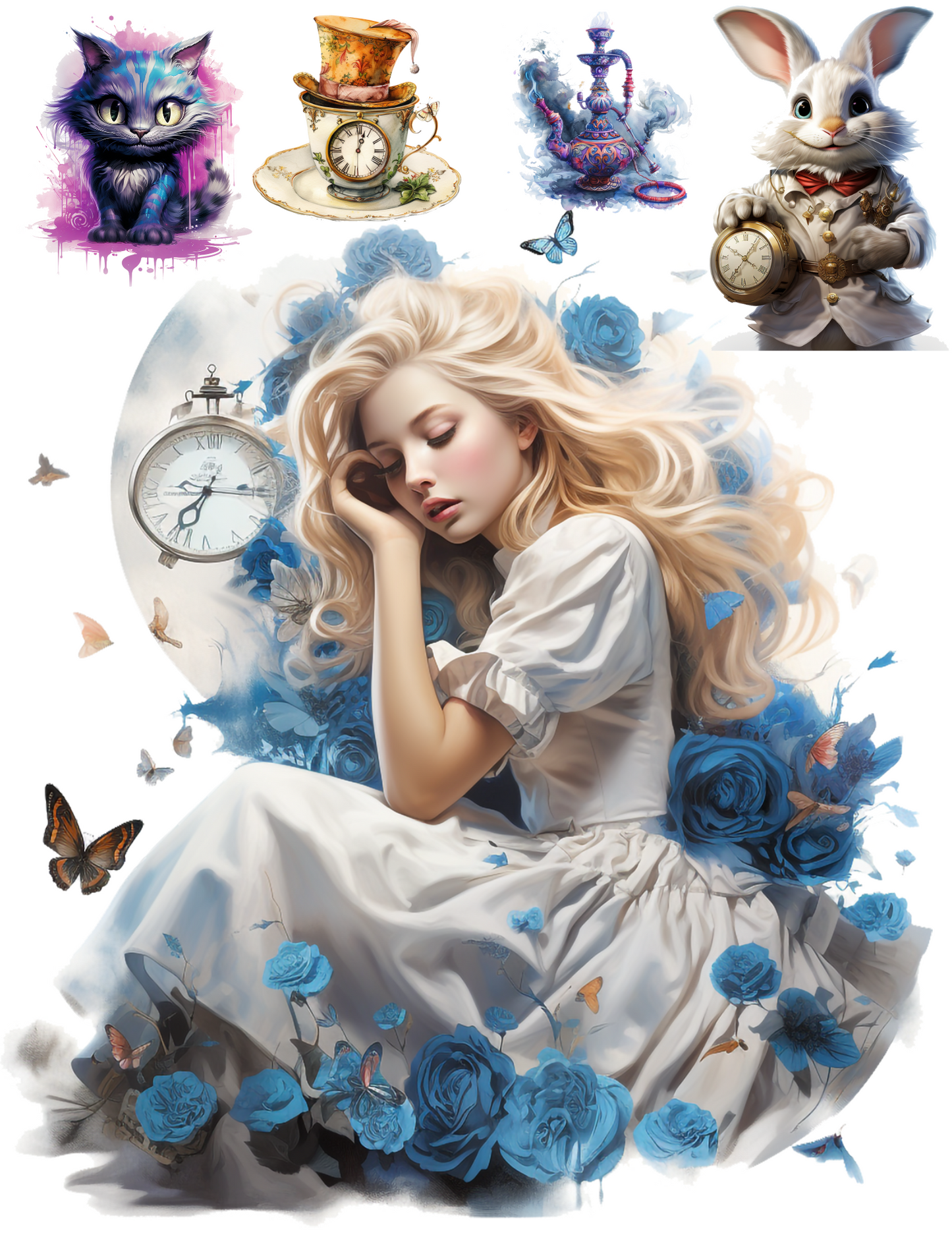 Sticker Sheet – Alice From Wonderland Various Characters Collage Cat. No. 4625