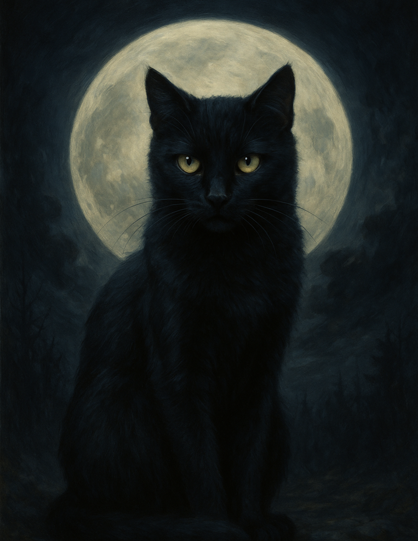 Sticker Sheet / Greeting Card – Mysterious Black Cat On Moon Background Cat. No. 4639