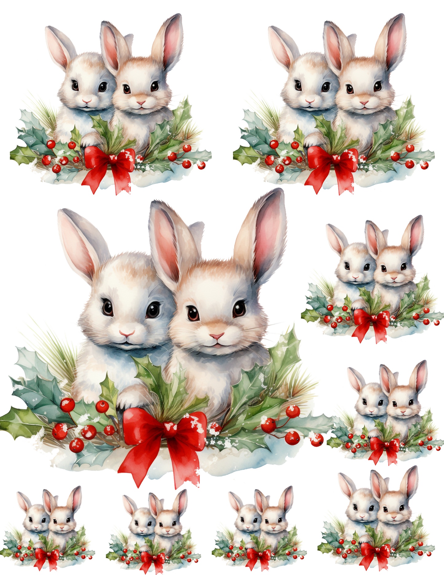 Sticker Sheet / Greeting Card – Winter Christmas Bunny Collage Cat. No. 4641