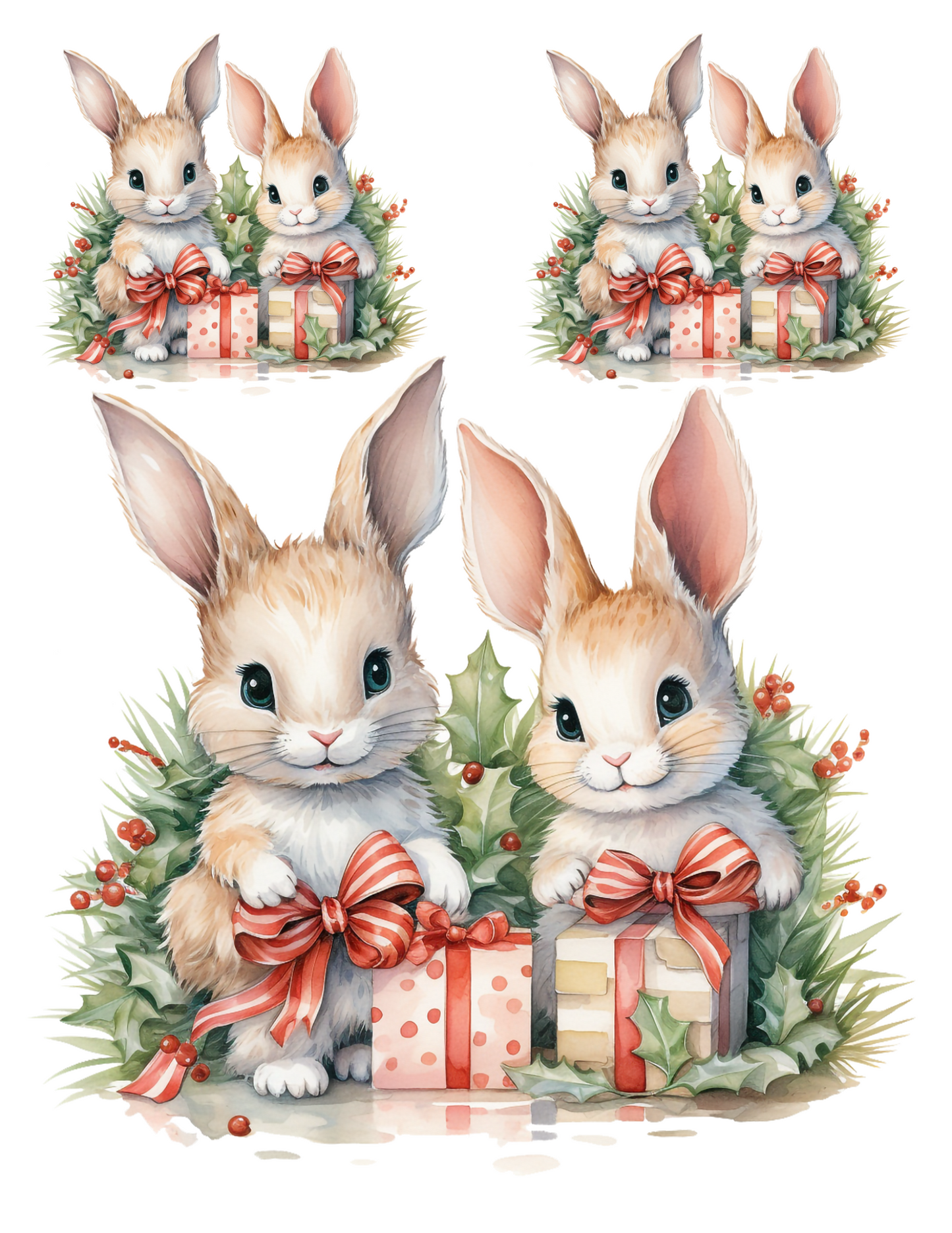 Sticker Sheet / Greeting Card – Winter Christmas Bunny Collage Cat. No. 4642