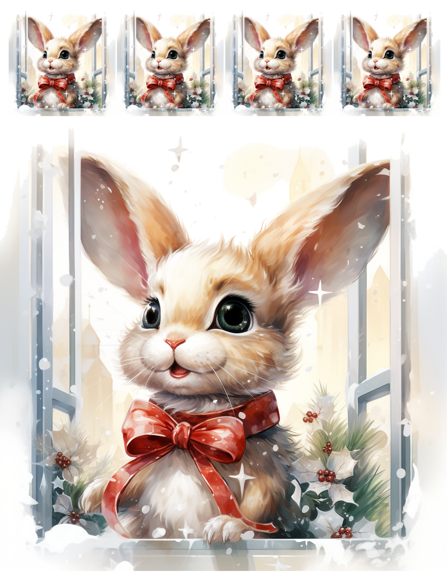 Sticker Sheet / Greeting Card – Winter Christmas Bunny Collage Cat. No.4647