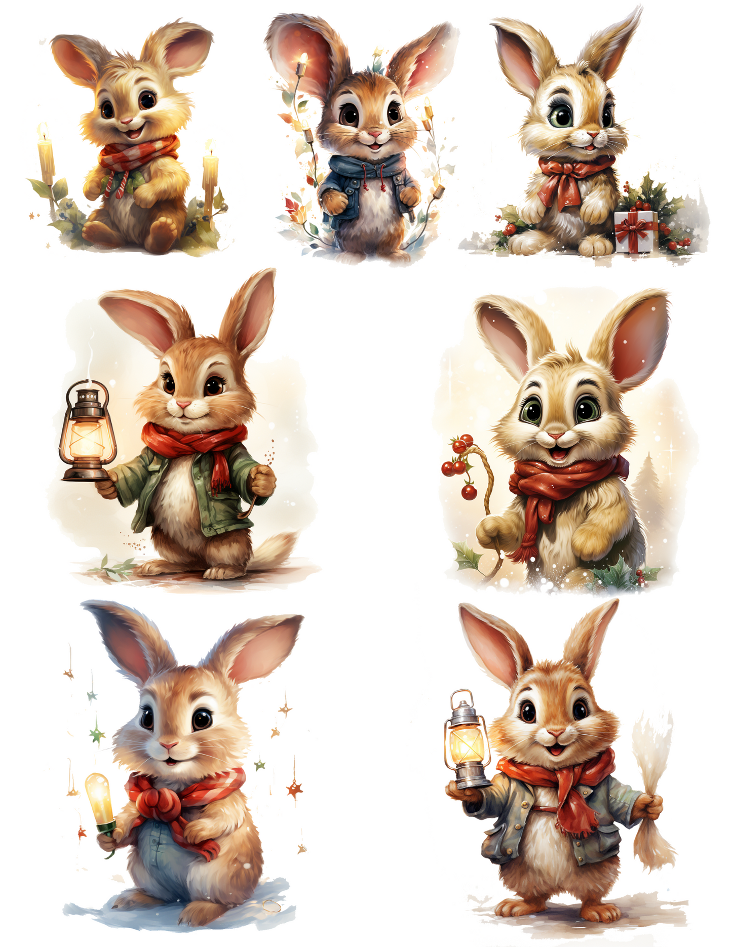 Sticker Sheet / Greeting Card – Winter Christmas Bunny Collage Cat. No.4648