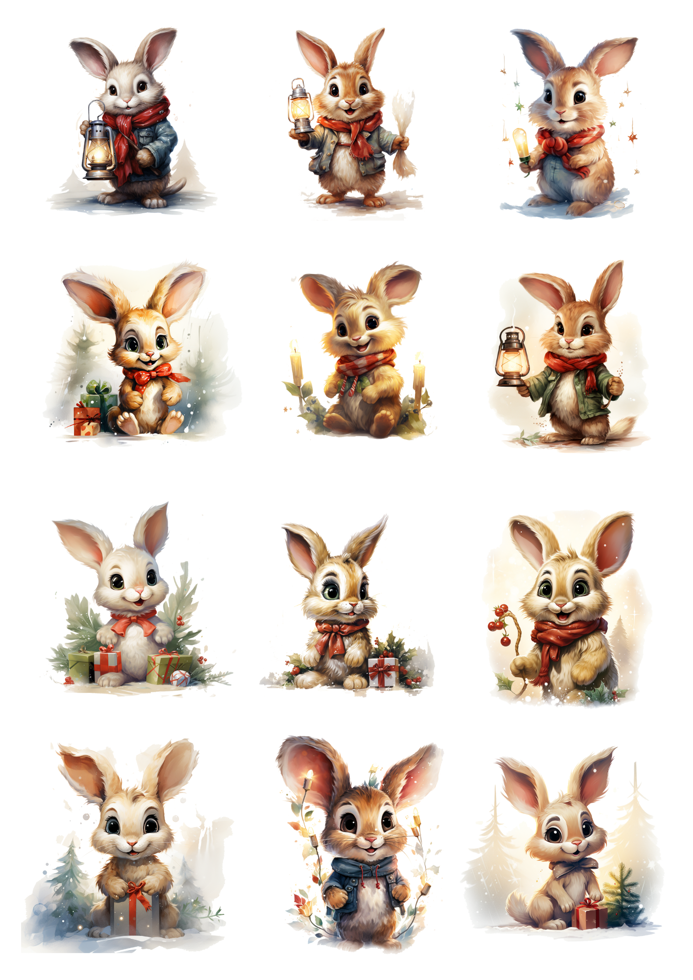 Sticker Sheet / Greeting Card – Winter Christmas Bunny Collage Cat. No.4649