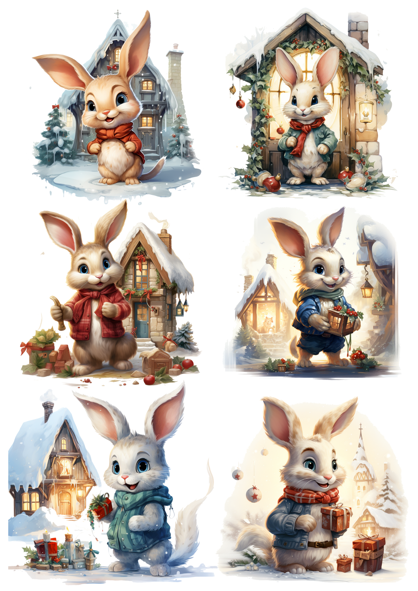 Sticker Sheet / Greeting Card – Winter Christmas Bunny Collage Cat. No.4650