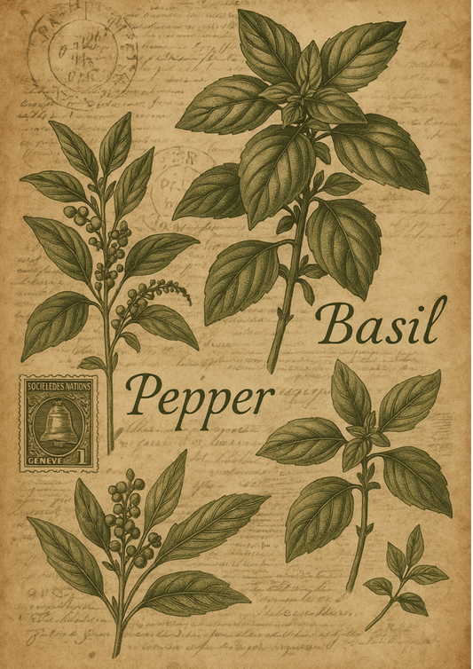 Sticker Sheet – Basil And Pepper On Old Letter Vintage Cat. No. 4655