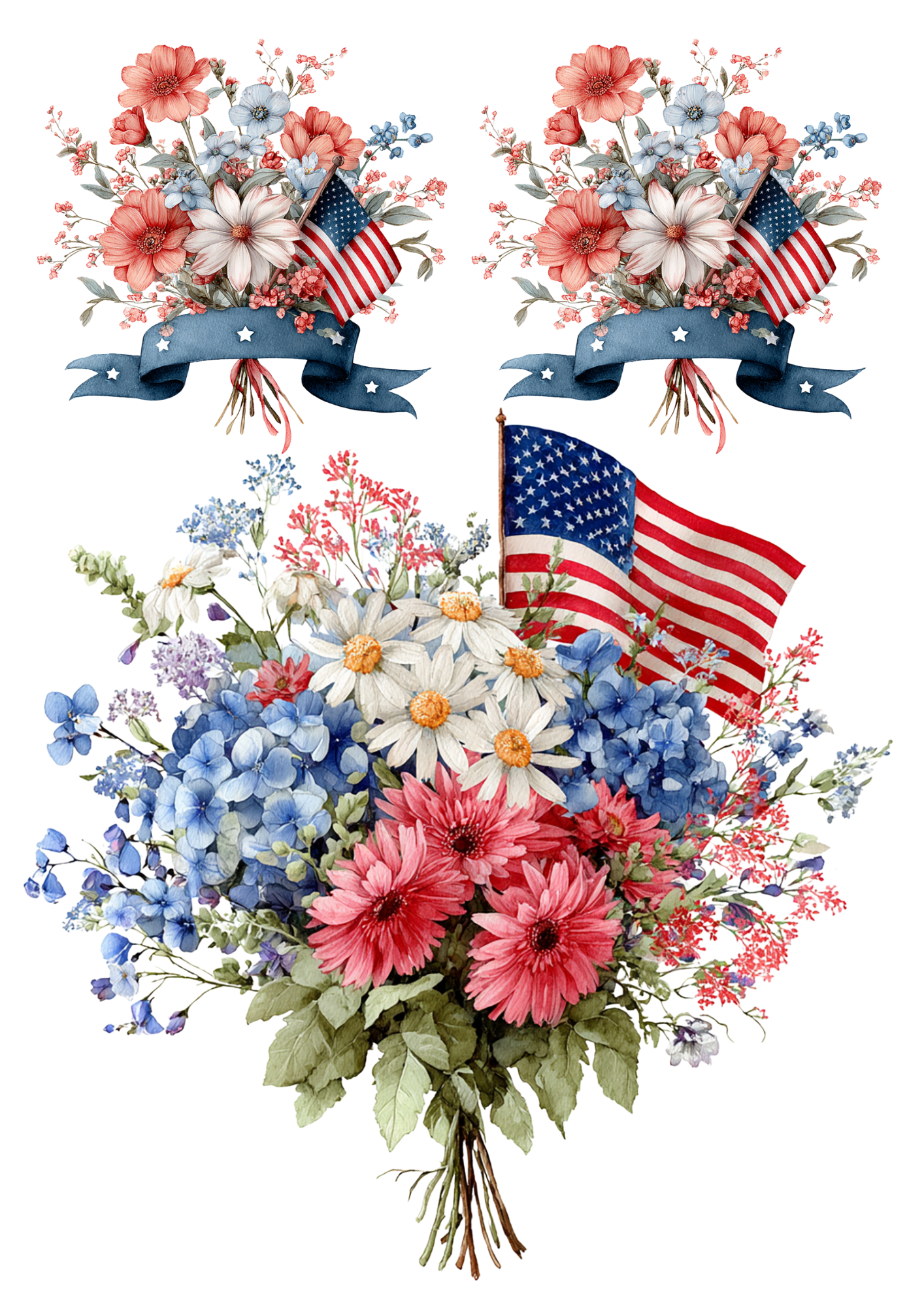 Sticker Sheet – Flower Bouquets With American Flag For Independence Day Collage Cat. No. 4657