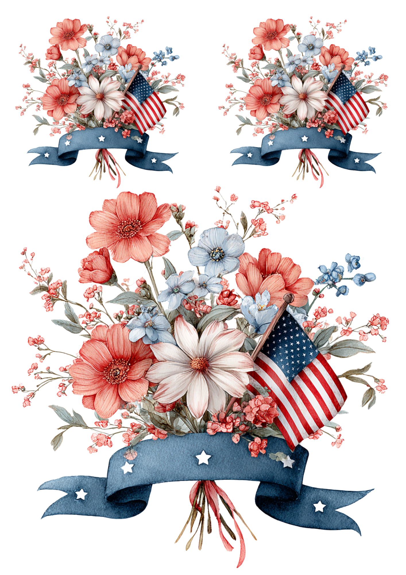 Sticker Sheet – Flower Bouquets With American Flag For Independence Day Collage Cat. No. 4658
