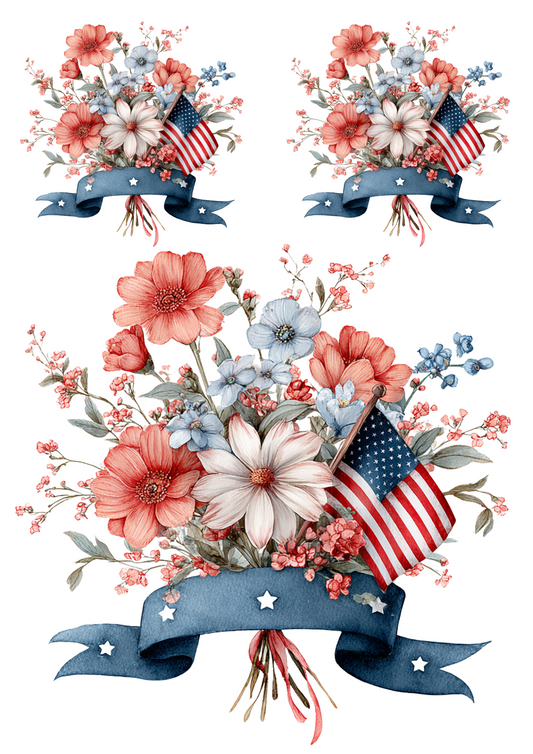 Sticker Sheet – Flower Bouquets With American Flag For Independence Day Collage Cat. No. 4658