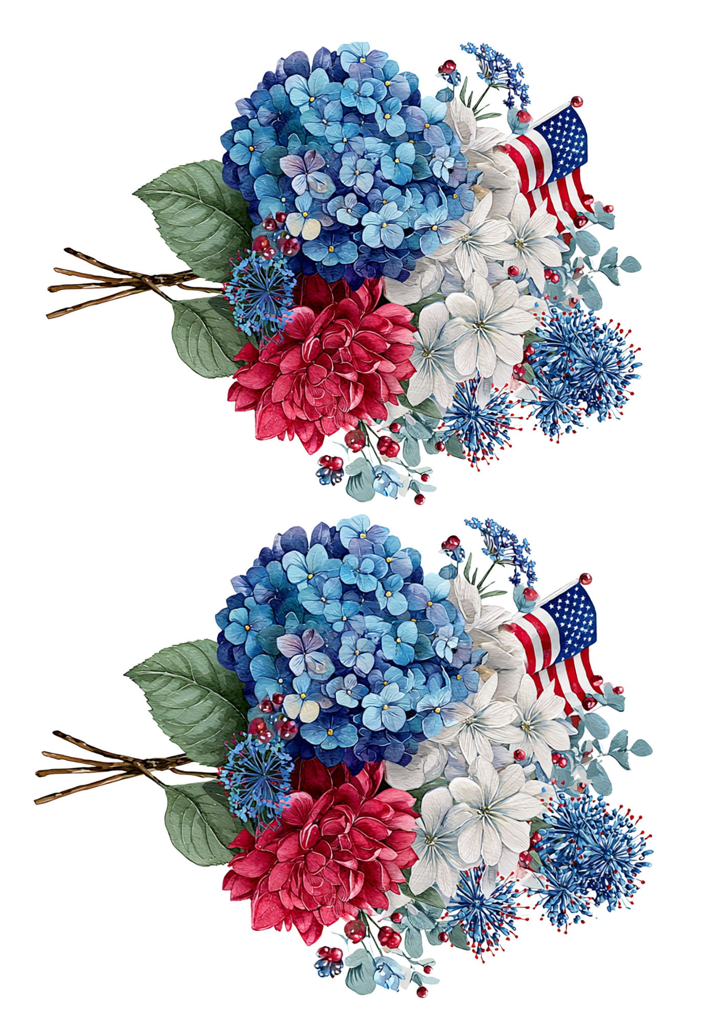 Sticker Sheet – Flower Bouquets With American Flag For Independence Day Collage Cat. No. 4659