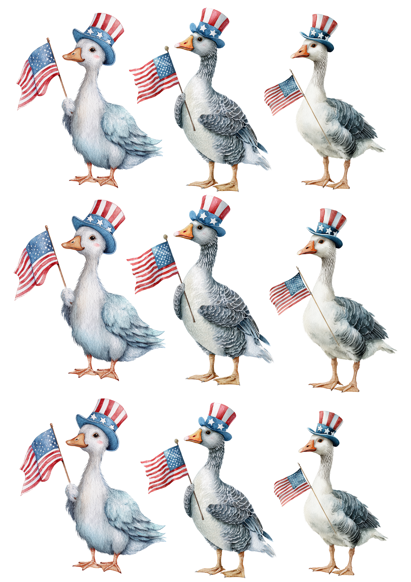 Sticker Sheet / Greeting Card – Goose With American Flag For Independence Day Cat. No. 4662