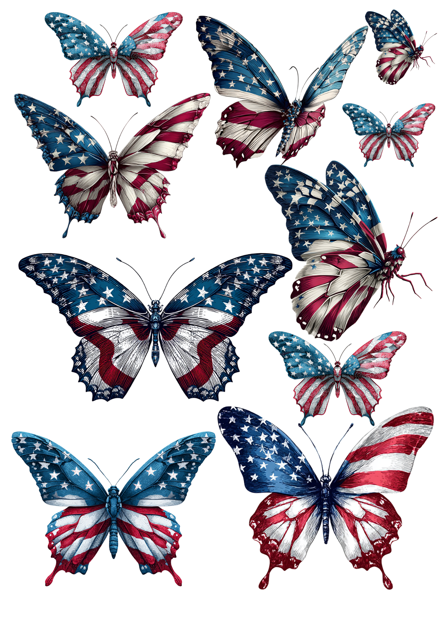 Sticker Sheet – Rice Paper Decoupage Butterfly with American Flag for Independence Day Cat. No. 4664