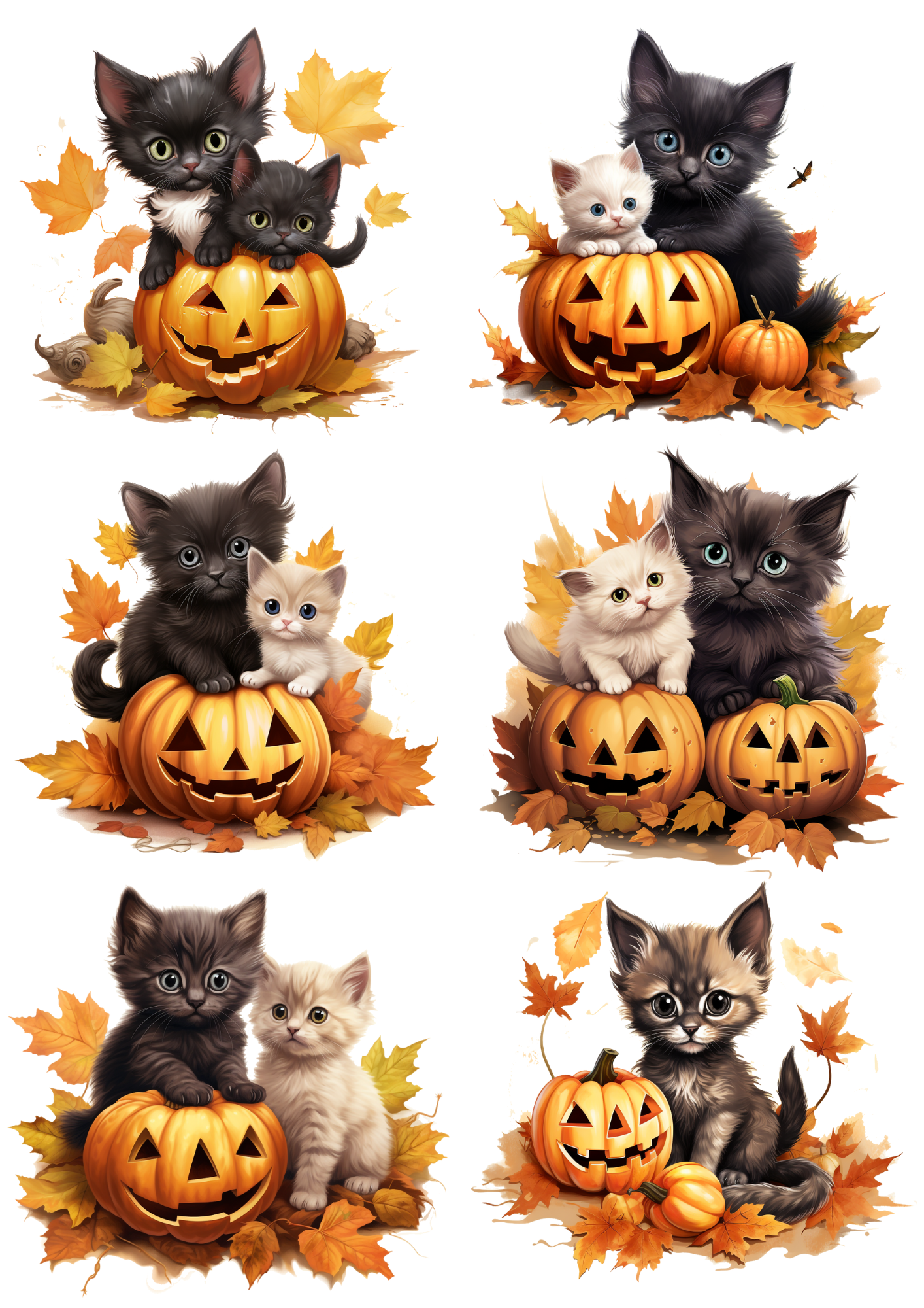 Sticker Sheet / Greeting Card – Halloween Little Kittens On Pumpkins Cat. No. 4665