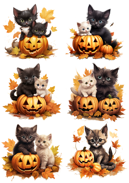 Sticker Sheet β Halloween Little Kittens On Pumpkins Cat. No. 4665
