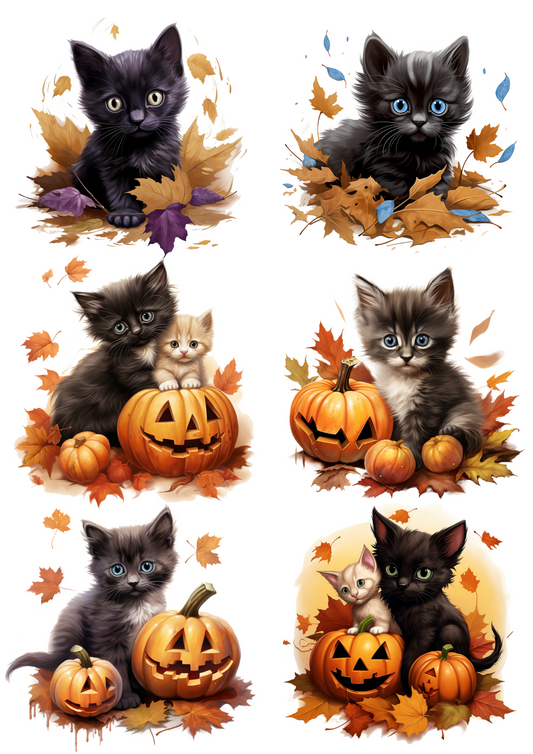 Sticker Sheet β Halloween Little Kittens On Pumpkins Cat. No. 4666