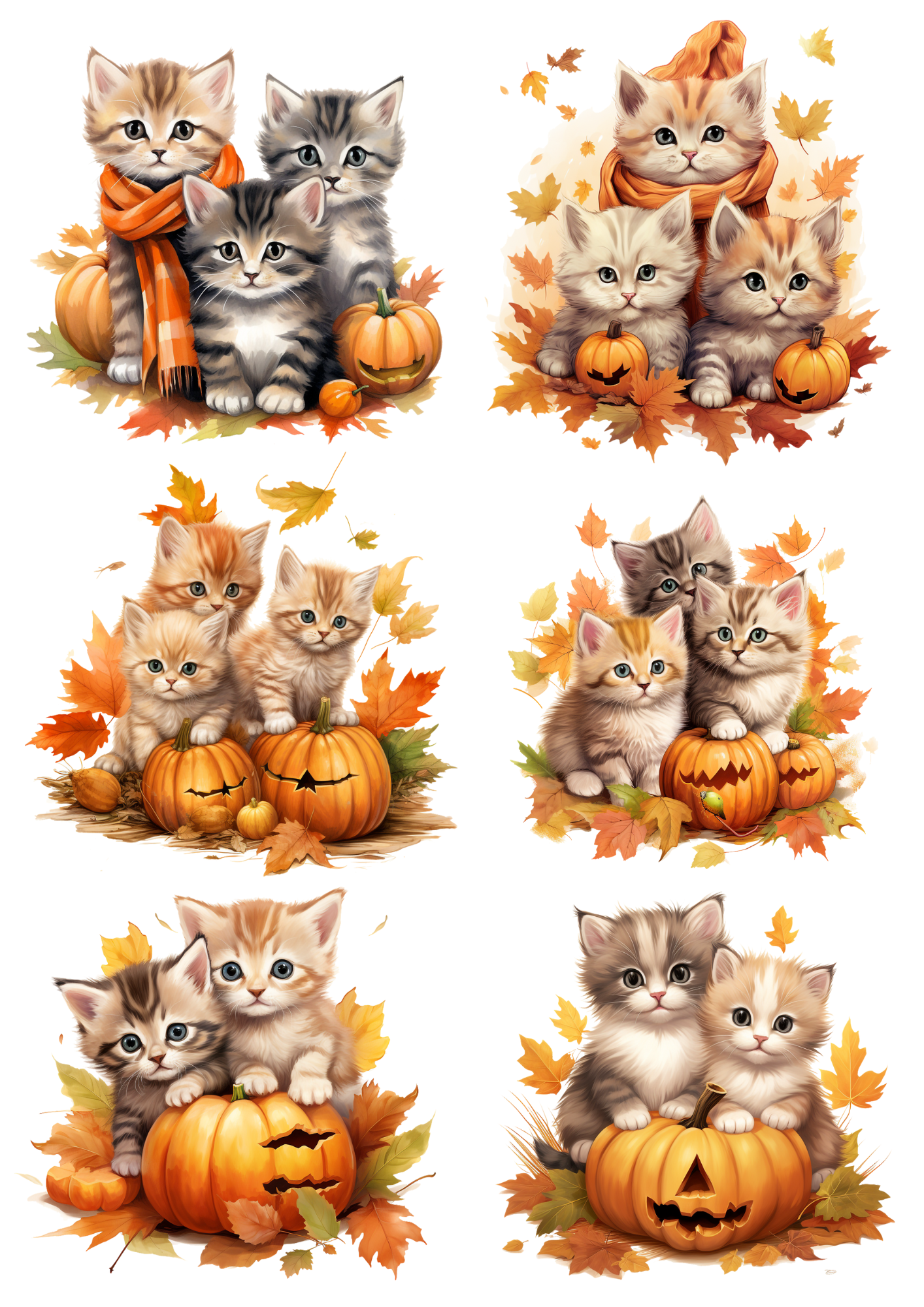 Sticker Sheet / Greeting Card – Halloween Autumn Black Little Cats In Scarves Cat. No. 4668