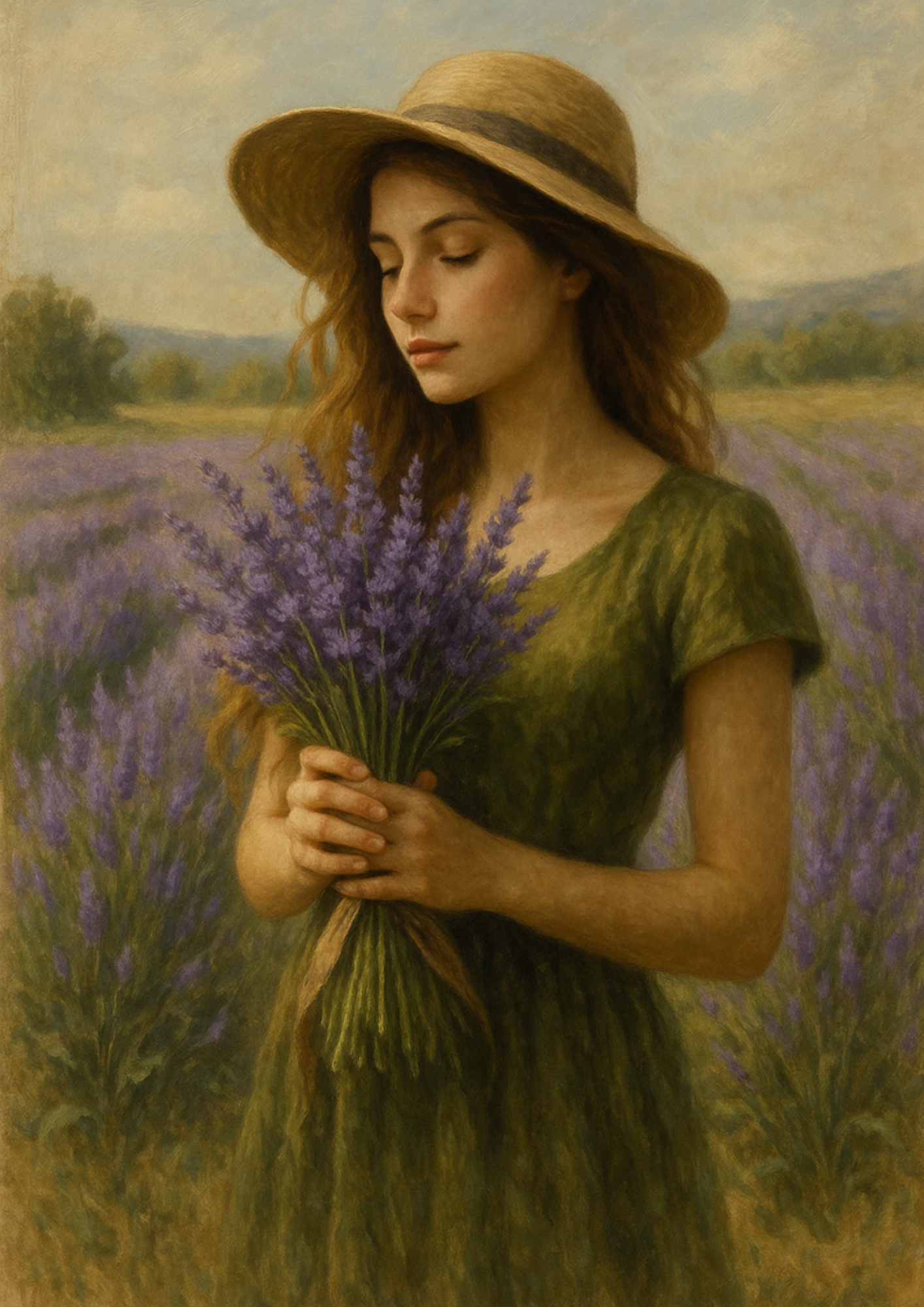 Sticker Sheet – Beautiful Woman With A Bouquet In A Field Full Of Lavender Cat. No. 4670