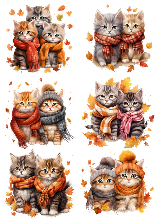 Sticker Sheet – Little Kittens In Autumn Scarves Collage Cat. No. 4671