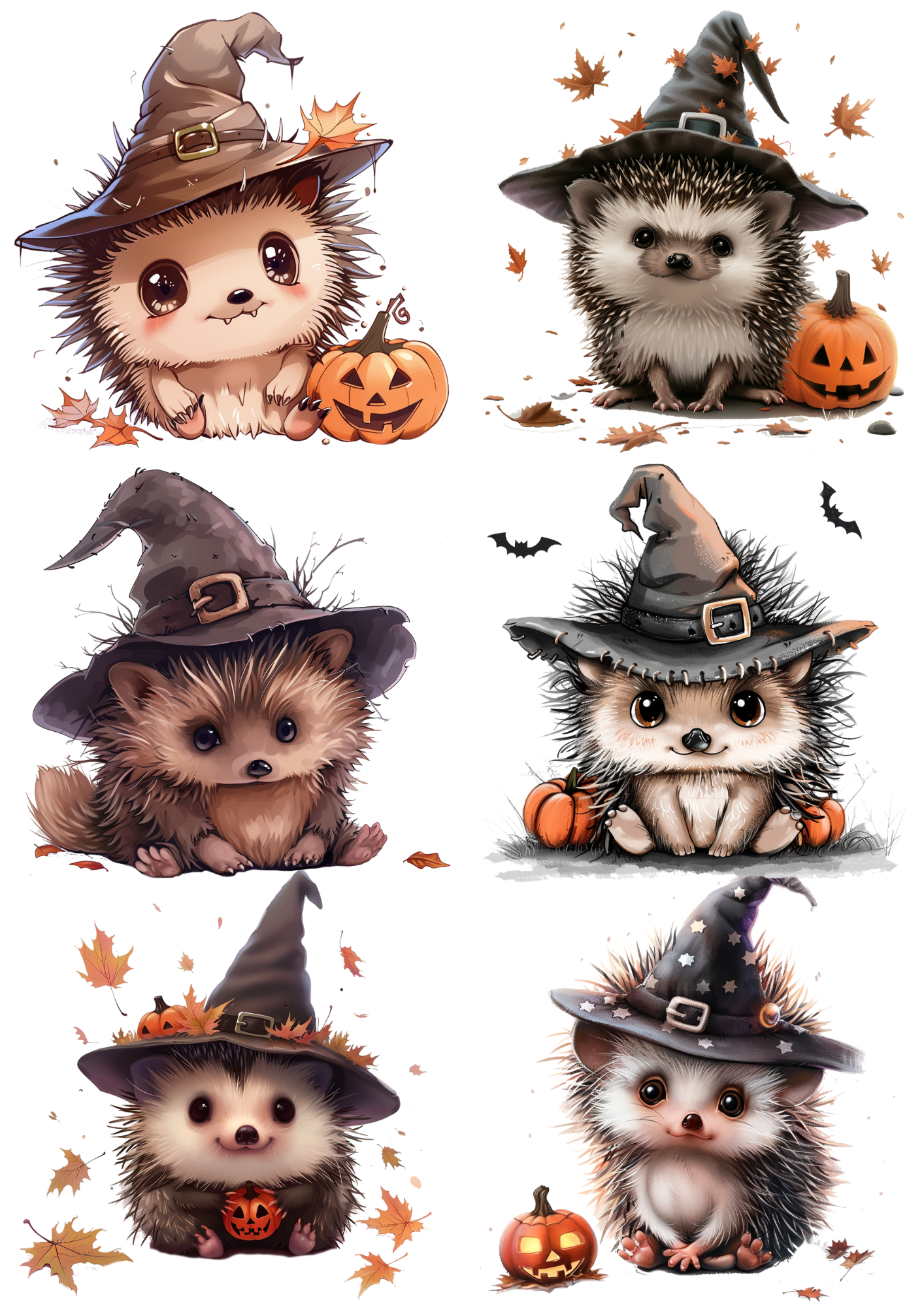 Sticker Sheet / Greeting Card – Hedgehog In A Magic Hat With A Pumpkin Collage Cat. No. 4672