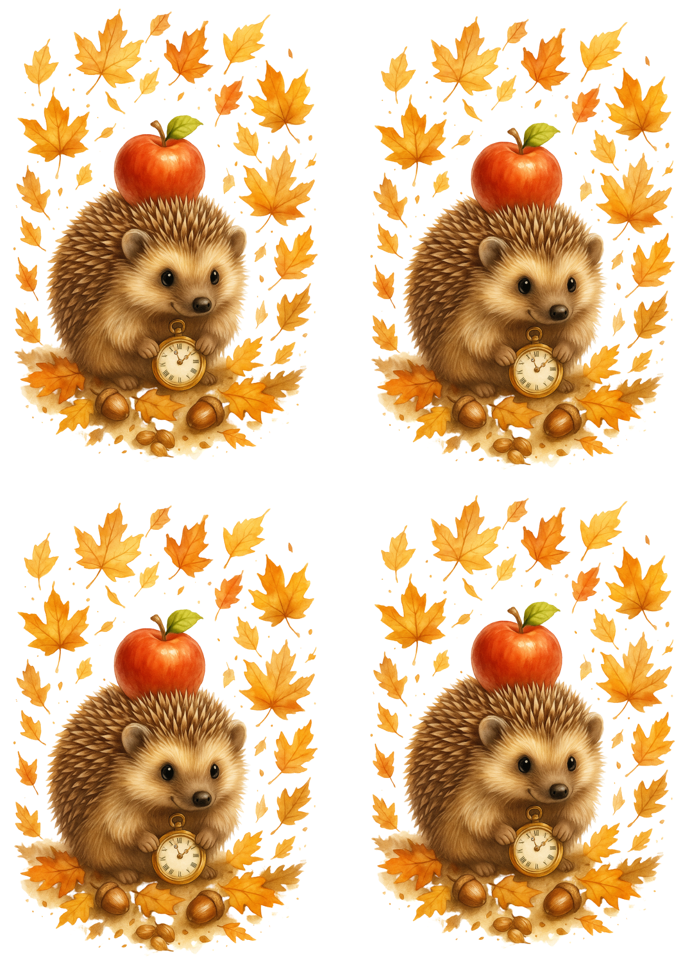 Sticker Sheet / Greeting Card – Autumn Hedgehog With Watch Collage Cat. No. 4685