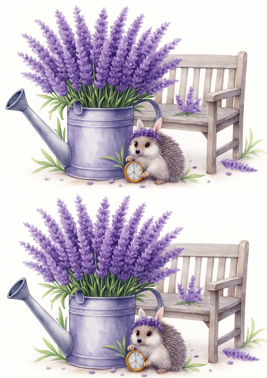 Sticker Sheet – Rice Paper Decoupage Hedgehog With Pocket Watch In Lavender Collage Cat. No. 4686