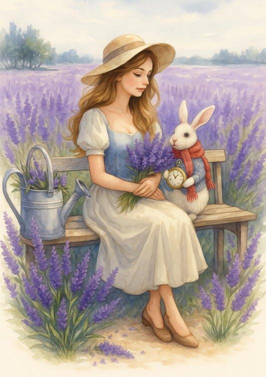 Sticker Sheet – Alice In Wonderland With White Rabbit In Lavender Field Full Cat. No. 4693