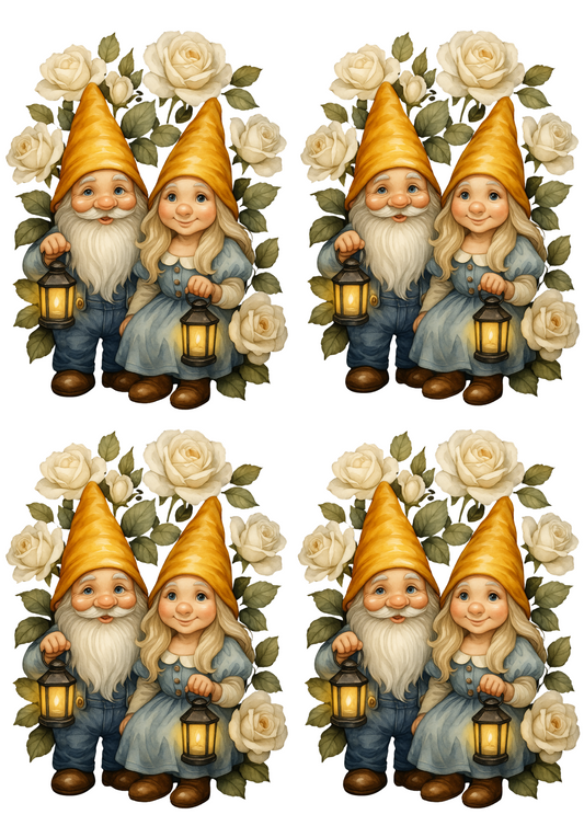 Sticker Sheet – Gnomes In White Roses Cat. No. 4694