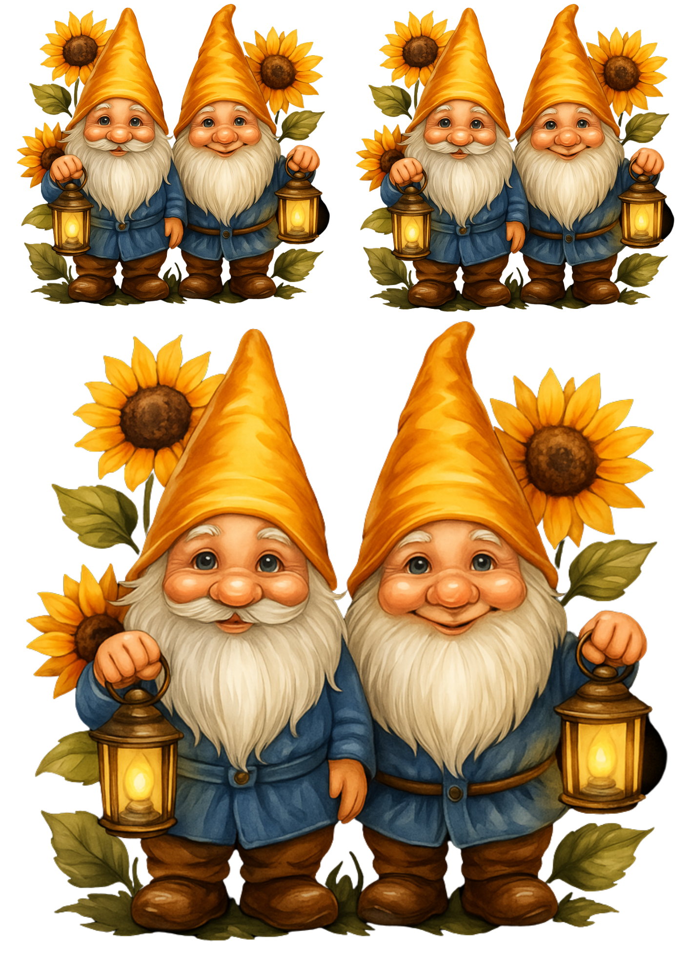 Sticker Sheet / Greeting Card – Gnomes In Sunflowers Collage Cat. No. 4695