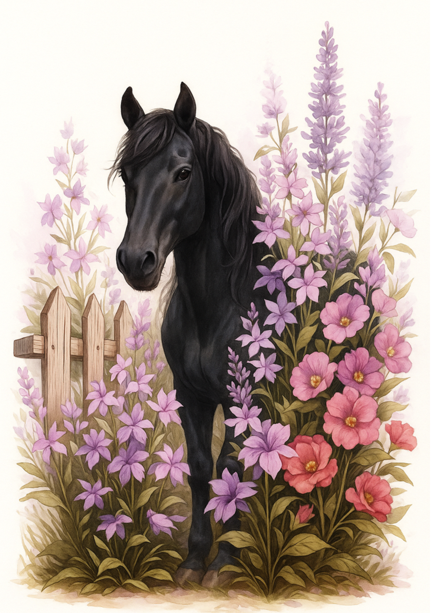 Sticker Sheet / Greeting Card – Black Horse In Lavender Collage Cat. No. 4699