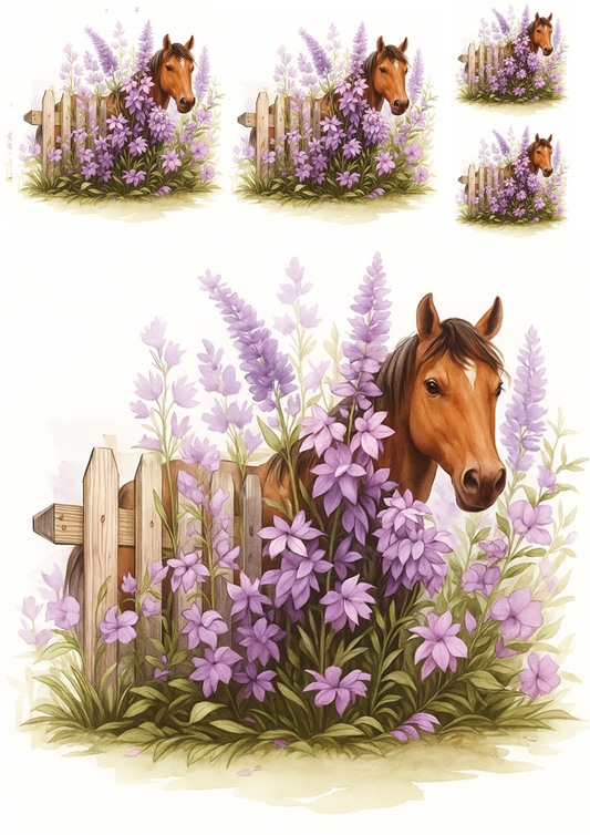 Sticker Sheet – Bay Horse In Lavender Collage Cat. No. 4700