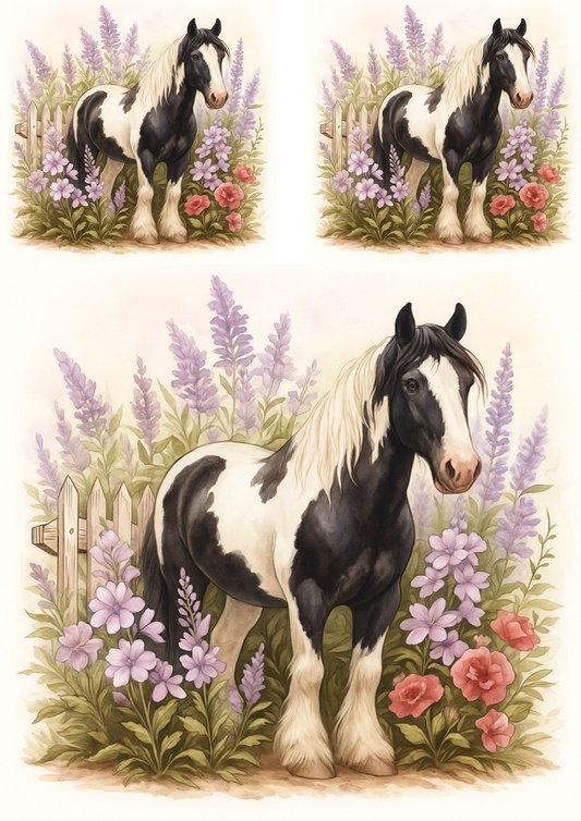 Sticker Sheet – Black and White Horse In Lavender Collage Cat. No. 4701
