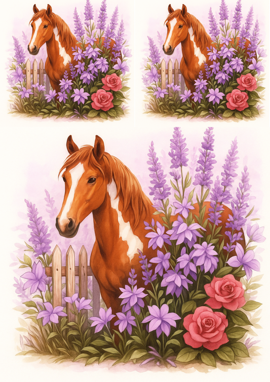 Sticker Sheet – White Brown Horse In Lavender Collage Cat. No. 4702
