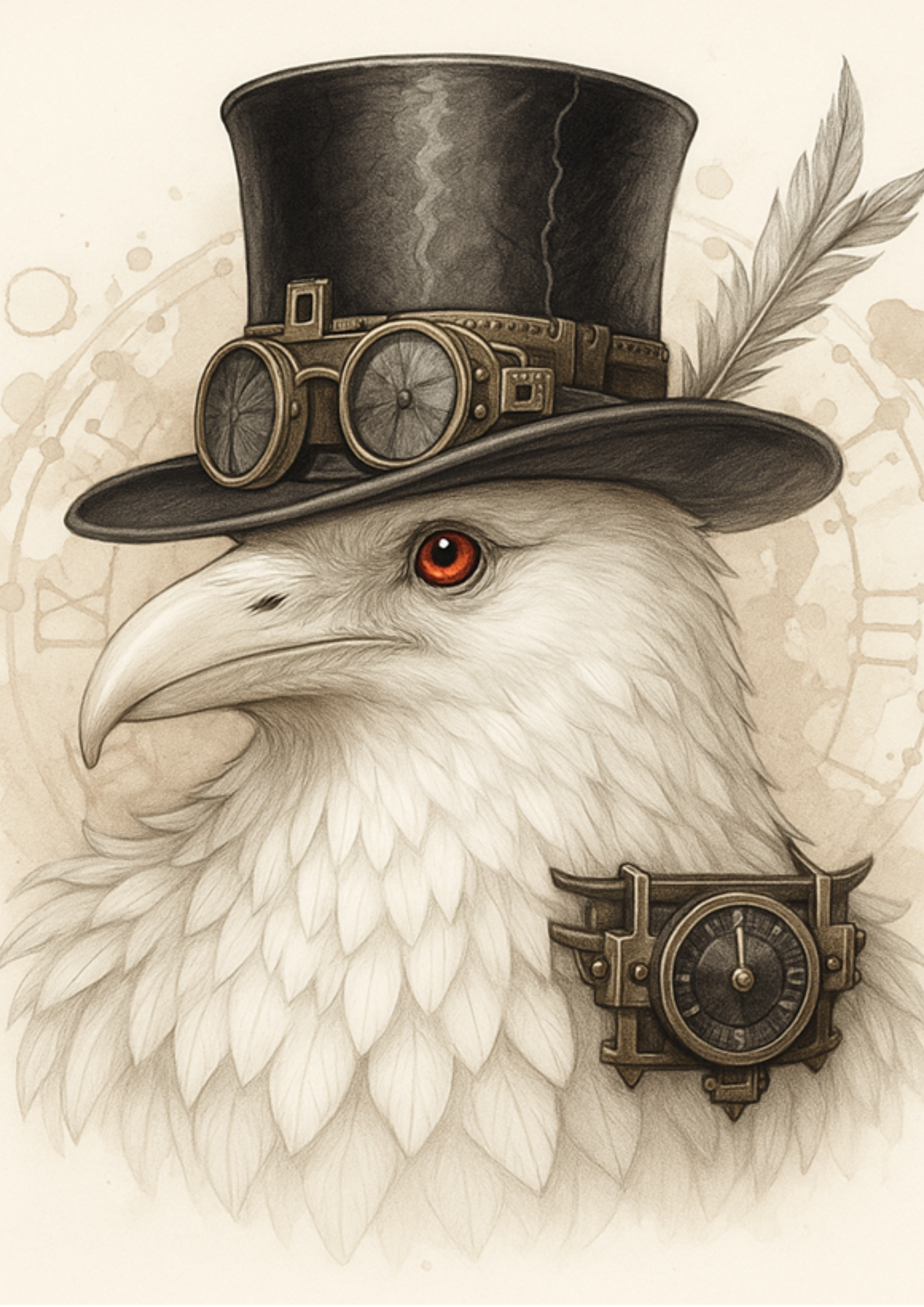 Sticker Sheet / Greeting Card – White Raven In Hat Steampunk Full Cat. No.4707